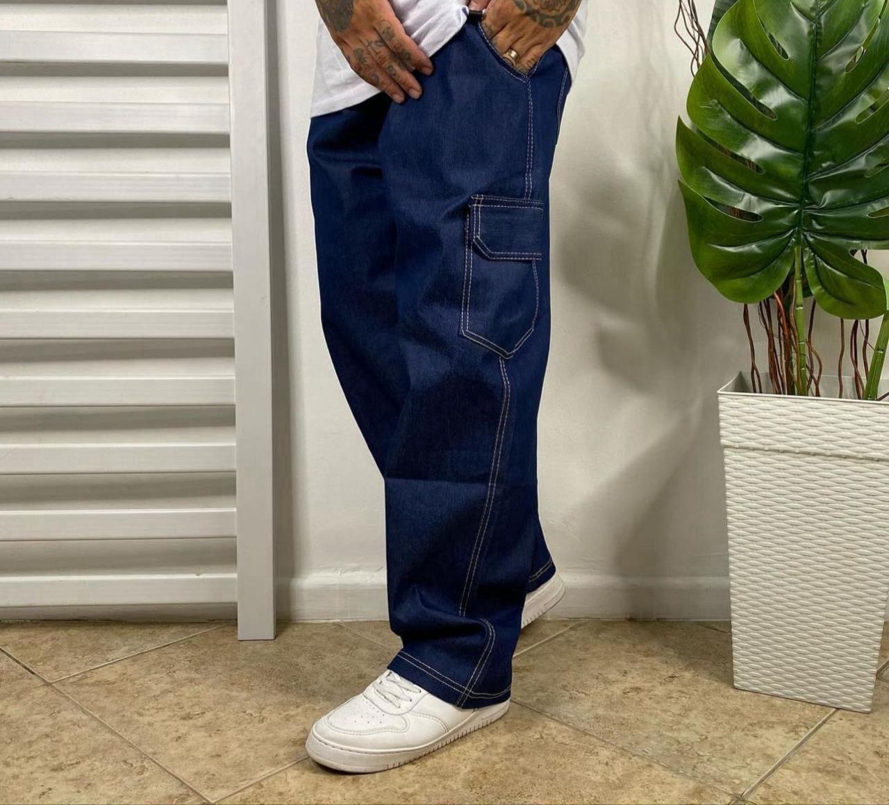 Calça Cargo Jeans escura 